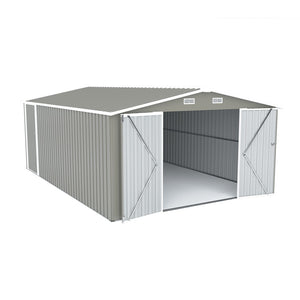 English Elm Campcraft Metal Storage Shed 10x14 Ft with Lockable Doors Vented Sloped Roof Backyard Light Gray W1598S00050