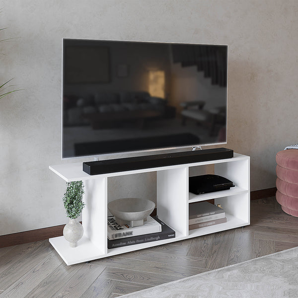English Elm Goodwood Minimalistic TV Stand for 60-Inch TVs with 5 Open Shelves, Spacious Modern Media Console White 50 L x 15 W x 3 H B070P234336