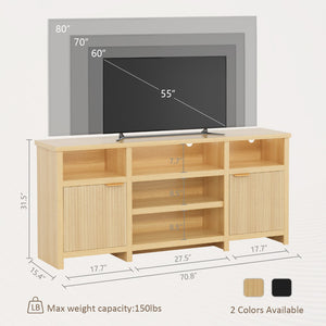 English Elm Highboy Media Console with Led Lighting Fluted Panels and Storage for Living Room T3773P416497