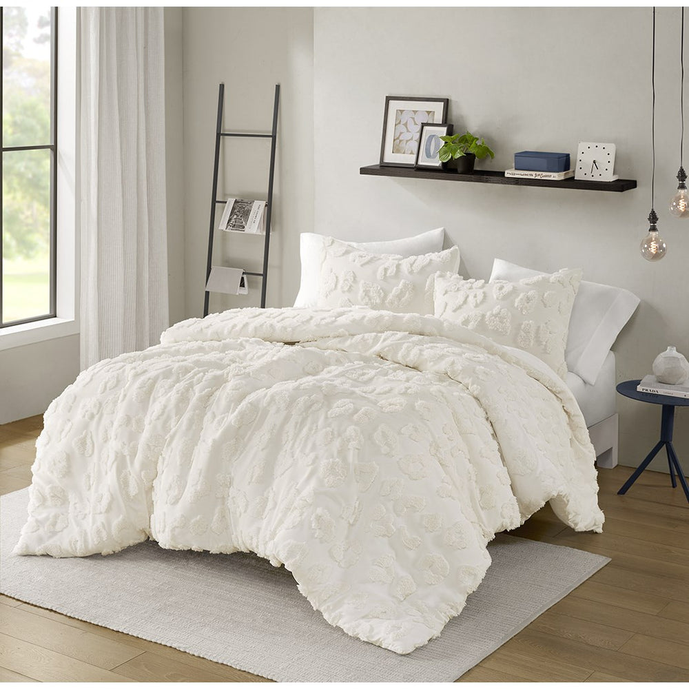 JLA Home Intelligent Design - Animal Chenille Duvet Cover Set with Plush Clipped Texture, Off-White Elegance, OEKO-TEX Certified Comfort 90 L x 88 W x 0.13H ID12-2422
