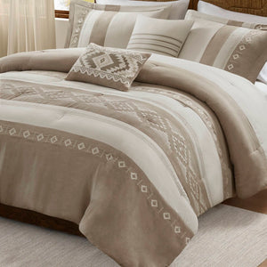 English Elm 5-piece Micro Suede Comforter Set with Geometric Embroidery for Full Queen Beds B035P408734