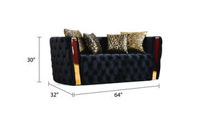 English Elm Naomi Velvet Button-Tufted Loveseat in Black with Gold Accent Arms, Modern Luxury Seating, Cozy Durable Comfort B00961119