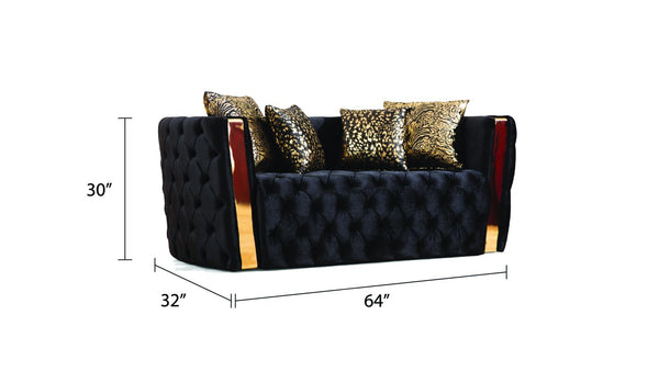 English Elm Naomi Button-Tufted 3PC Velvet Sofa Set in Black with Gold Accents, Pillows & High-Density Foam Support B009S00949