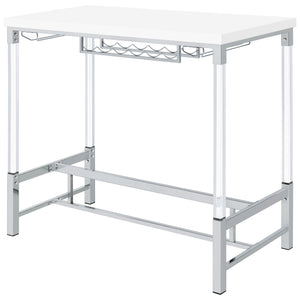 English Elm Tonneson White Acrylic Leg Bar Table with Silver Trestle, Wine Rack & Stemware Holders, 47" B062P299943