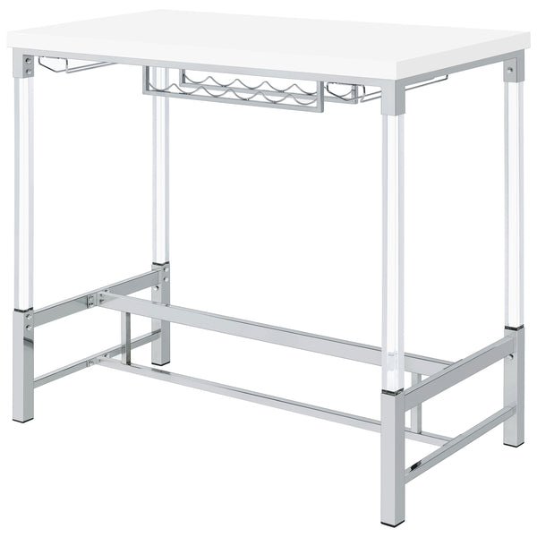 English Elm Tonneson White Acrylic Leg Bar Table with Silver Trestle, Wine Rack & Stemware Holders, 47" B062P299943