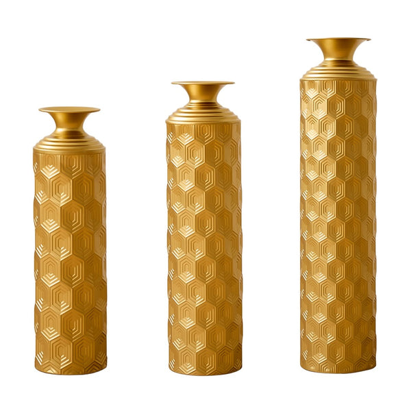 English Elm 39.4" Handcrafted Rattan-textured Pvc Tall Floor Vase Boho Entryway Sculptural Accent Gold W2796P446239