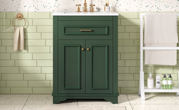 English Elm 24" Matte Single Sink Vanity Solid Poplar Frame Gold Hardware Soft Close Cabinet Green N710P389449F