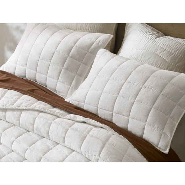English Elm 3-piece French Linen Quilt Set King Garment Washed Box Stitch Breathable Bedding White B035P408296