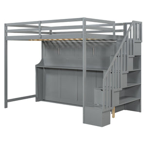 English Elm Full Over Murphy Bunk Bed with Hydraulic Lift Staircase Storage and Fold Away Desk LP000698AAE