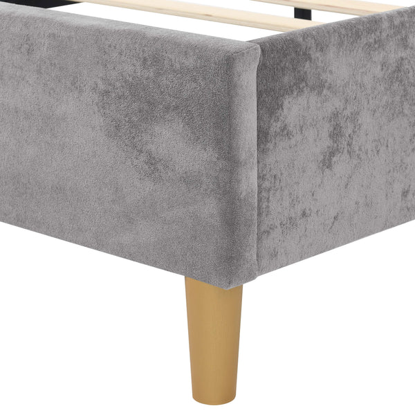 English Elm Luxelegance Tufted Upholstered Queen Bed Frame with Curved Headboard, Sturdy Wood Frame & Plush Finish Gray B343P383338