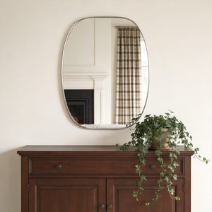 English Elm 30x40 Oval Wall Mirror Slim Metal Frame Distortion Free Glass Bathroom Entryway Accent Silver W2203P476483