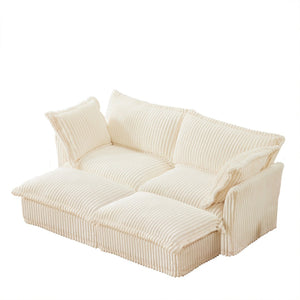 English Elm Slipcovered 2-Seater Sofa With 2 Ottomans | Cozy Corduroy Cream Sleeper For Living Room Comfort W3041S00137-GIGA