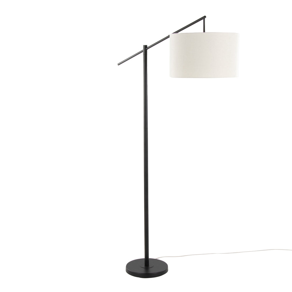English Elm Casper 69" Contemporary Matte Black Floor Lamp with Natural Linen Drum Shade, Slim Angled Design B202P223997