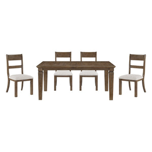 English Elm Contemporary Farmhouse Extendable Dining Set Birch Wood Seats Six Light Brown Finish B011S02464