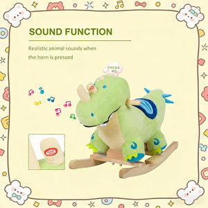 English Elm Dinosaur Plush Rocking Toy for Toddlers with Sound Effects and Wooden Base T3971P442730