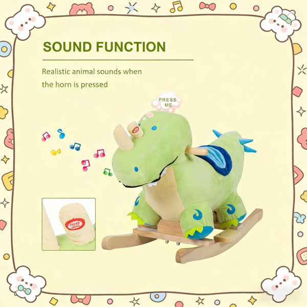 English Elm Dinosaur Plush Rocking Toy for Toddlers with Sound Effects and Wooden Base T3971P442730