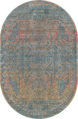 Unique Loom Newport Kingscote Machine Made Border Rug Multi, Ivory/Light Blue/Light Salmon/Rust Red/Terracotta 5' 3" x 8' 0"