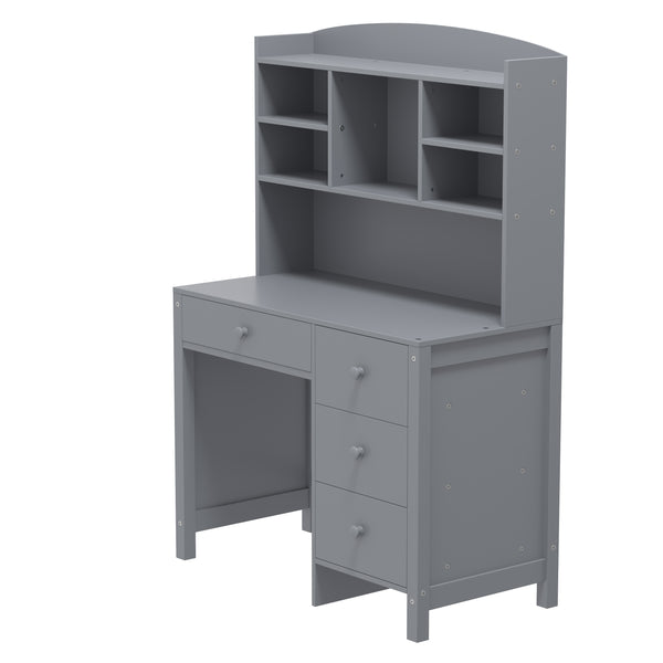 English Elm Vintage 40'' Home Executive Desk Set with Upholstered Chair and Built-In Bookshelf for Stylish Productivity Gray 44 L x 23 W x 13.5 H N733P272894E