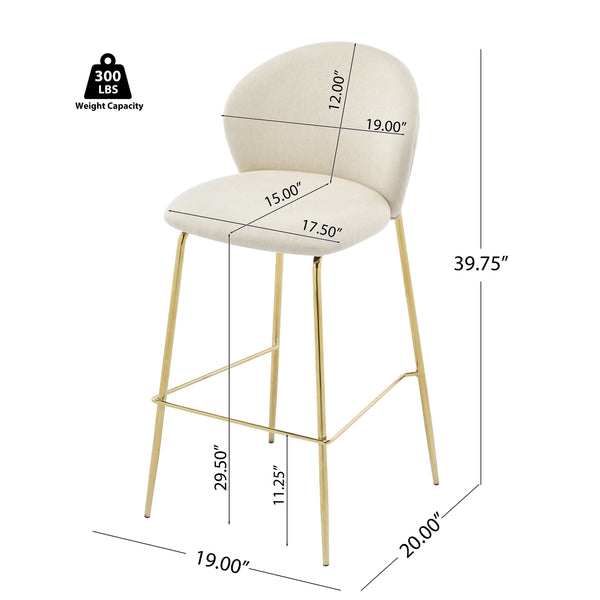 English Elm Christopher Knight Home® - Kira Upholstered Bar Stool Set of 2 — Stylish Low-Back Counter Seating with Cushioned Fabric and Metal Frame for Comfort and Stability Beige+Gold N775P263305B