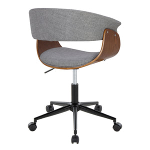 English Elm Vintage Mid-Century Modern Office Chair by LumiSource — Swivel Adjustable Upholstered Seat, Walnut Accents Grey B202P223934