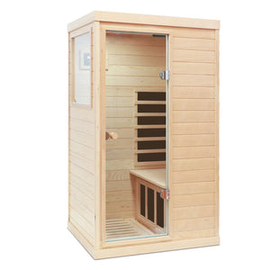 English Elm Hemlock Wood Single Person Far Infrared Sauna with Bluetooth Speaker and Glass Door W632S00007