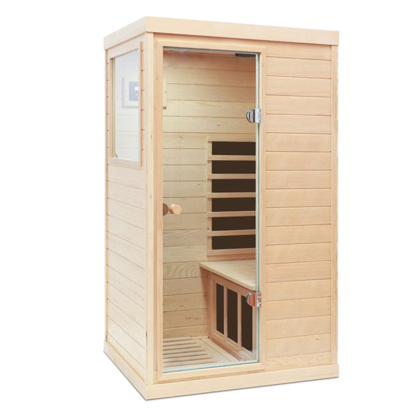 English Elm Hemlock Wood Single Person Far Infrared Sauna with Bluetooth Speaker and Glass Door W632S00007