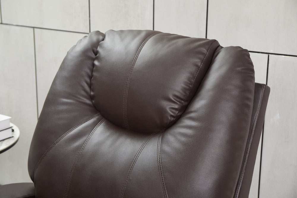 English Elm Recliner ergonomically designed Faux Leather power recliner with dual cup holders, remote comfort control Beige B205P241927