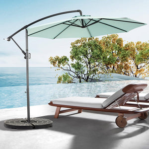 English Elm Best 10ft Offset Hanging Market Patio Umbrella with Crank Tilt, 8 Steel Ribs, Extra-Large Shade for Backyard Poolside Light Green W640P234549