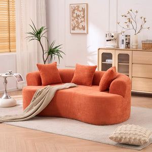 English Elm Crescent-shaped Chenille Sofa Curved Low-back Two-seater with Cloud-like Deep Cushions Orange W2012P375749