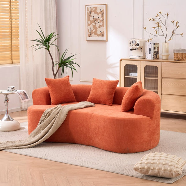 English Elm Crescent-shaped Chenille Sofa Curved Low-back Two-seater with Cloud-like Deep Cushions Orange W2012P375749
