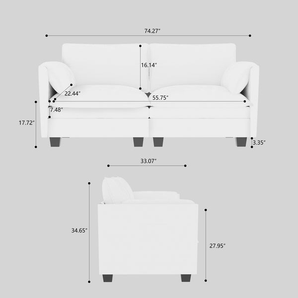 English Elm 74.27'' Loveseat Sofa with Pocket Spring Comfort, Mid-Century Modern 2-Seater for Small Spaces, Easy Assembly, Solid Wood Frame Beige W680P221012