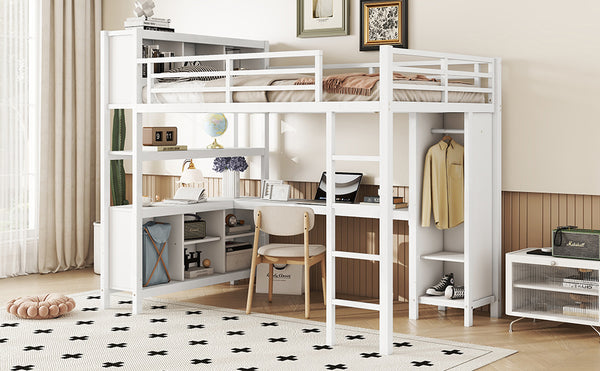 English Elm Metal Loft Bed With L-Shaped Desk & Ample Storage - Full-Size Heavy Duty Bed For Kids & Teens W1580S00067