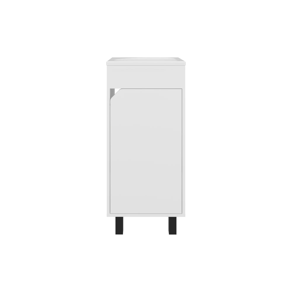 English Elm Bethel Narrow 15.7" One-Door Freestanding Vanity with Resin Sink, White MDF, Space-Saving Bathroom Storage B200P335371