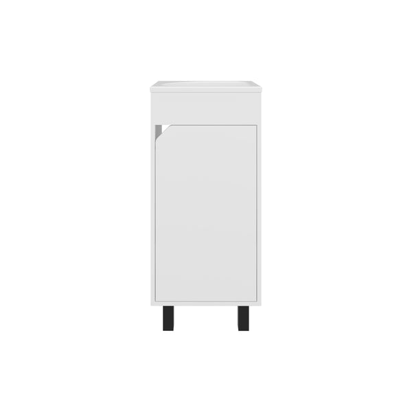English Elm Bethel Narrow 15.7" One-Door Freestanding Vanity with Resin Sink, White MDF, Space-Saving Bathroom Storage B200P335371