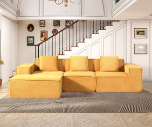 English Elm CozyForm Corduroy Convertible Sectional Sofa with Ottoman and Pillows, Modular L‑Shape Sleeper Comfort Ginger B2735S00035