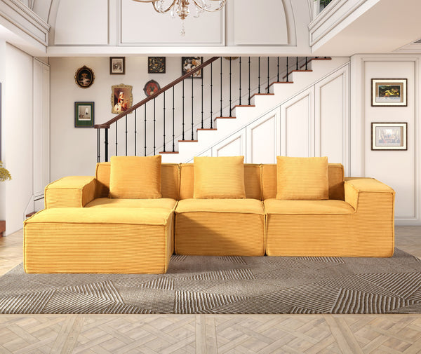 English Elm CozyForm Corduroy Convertible Sectional Sofa with Ottoman and Pillows, Modular L‑Shape Sleeper Comfort Ginger B2735S00035