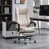 English Elm Vinsetto Microfiber Office Chair, High Back Computer Chair With 6 Point Massage, Heat, Adjustable Height and Retractable Footrest, Cream White