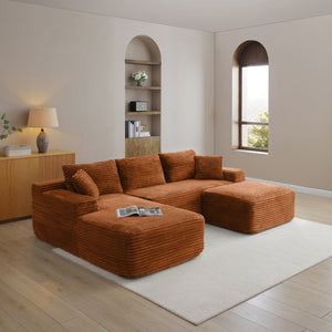 English Elm 105'' Modular Cloud Sectional with Deep Seat Corduroy Upholstery for Living Room W1117S00349