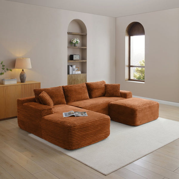 English Elm 105'' Modular Cloud Sectional with Deep Seat Corduroy Upholstery for Living Room W1117S00349