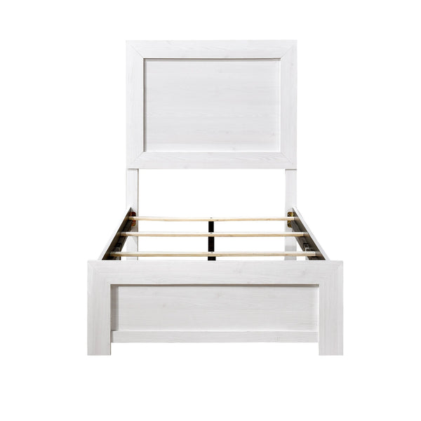 English Elm White Twin Panel Bed with 3D Printed Paper Veneer Rustic-Modern Design, Easy Bed-in-a-Box Assembly White 45.25 L x 33.5 W x 6.5 H B011P248600