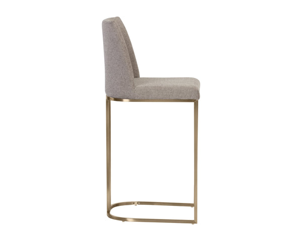 Sunpan Rayla Counter Stool - Elegant Cantilever Design with Textured Fabric and Antique Brass Frame Belfast Oyster Shell