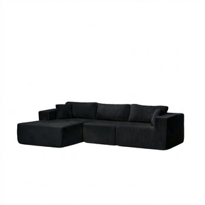 English Elm Modular Cloud Sectional with Deep Lounge Seat Corduroy Upholstered L-shape Living Room Sofa W1919S00006