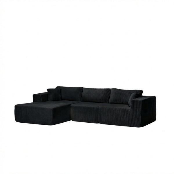 English Elm Modular Cloud Sectional with Deep Lounge Seat Corduroy Upholstered L-shape Living Room Sofa W1919S00006