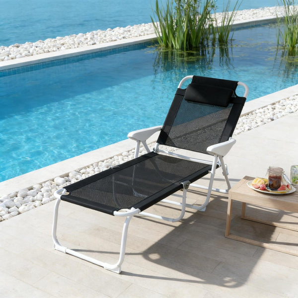 English Elm Outdoor Folding Chaise Lounge with Mesh Fabric Steel Frame and Adjustable Backrest T3971P445626
