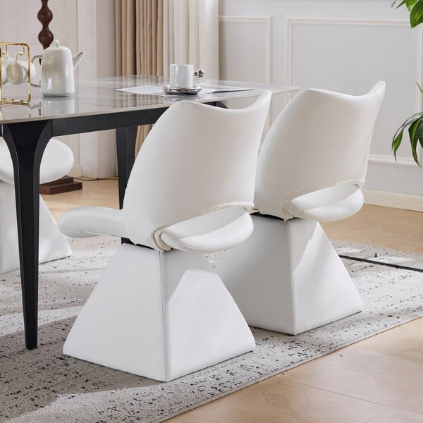 English Elm The Swivel Dining Chair with Hollow Cutout Back Faux Leather Hardwood Frame Modern White W3612P436511