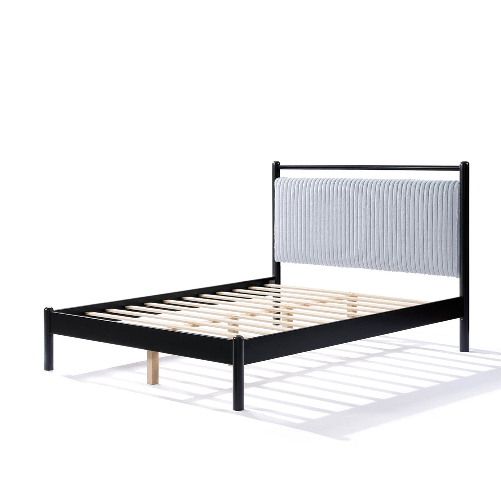 English Elm Christopher Knight Home® - Full Size Wood Platform Bed with Fluffy Soft Headboard Grey Black Frame — Sturdy 800lb Slats, Storage Space N758D797677B