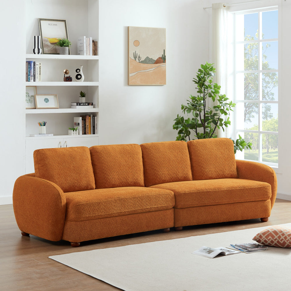 English Elm Ashcroft Furniture - Paton Plush Boucle Sofa with Machine-Washable Covers, Water-Resistant Durable Fabric, 4-Seater Comfort Orange B183S00046
