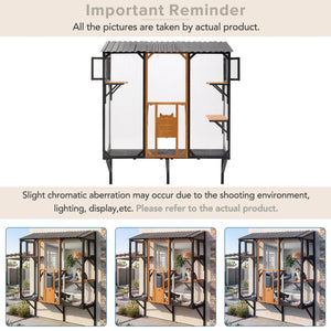 English Elm Outdoor Fir Wood Window Catio Enclosure with Four Climbing Platforms for Cats Black,Brown N719P418371D