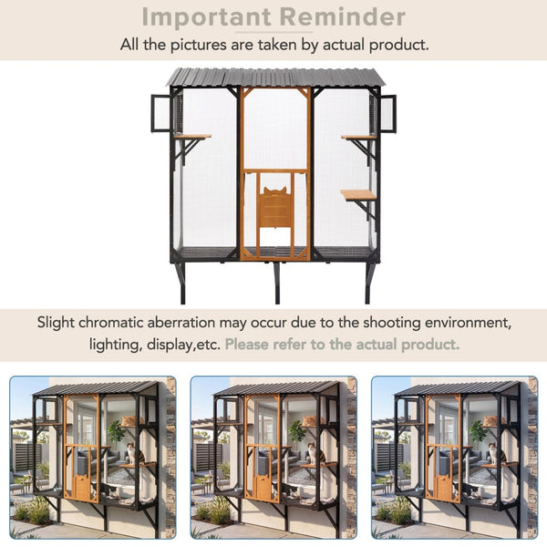 English Elm Outdoor Fir Wood Window Catio Enclosure with Four Climbing Platforms for Cats Black,Brown N719P418371D