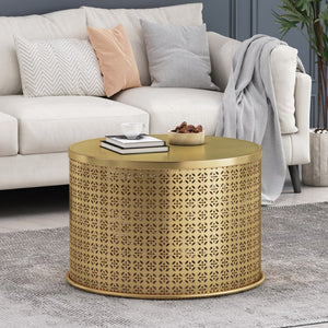 Christopher Knight Home® - Noble House - Noxon Boho Lace Cut Iron Coffee Table, Gold Brushed Brown